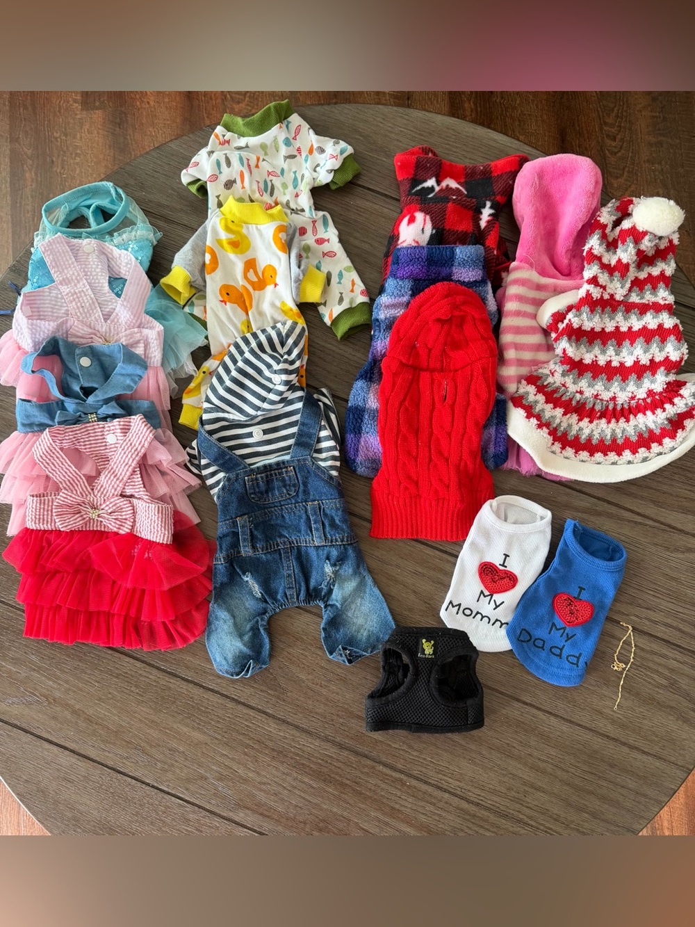 Assorted Pink & Red Dog Sweaters and Dresses - Multi-Color Pet Clothing Set